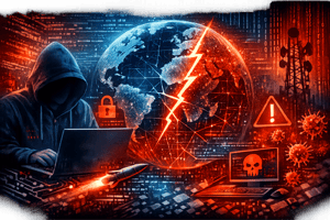 Graphic highlighting cyber conflict without wording of cyber conflict less army images and less images of death